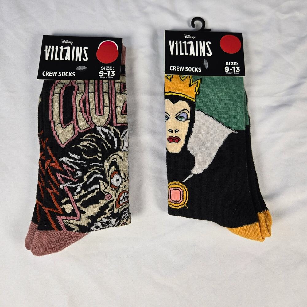 NEW Disney Villains MALEFICENT and CRUELLA Men's Or Women's Crew Socks Size 9-13